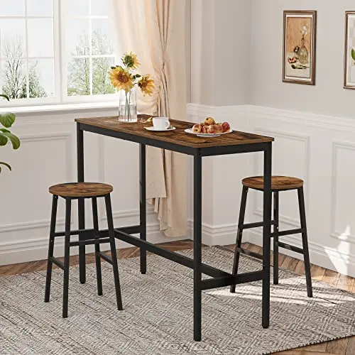 

Rustic Brown 47.2 Inch Rectangular Counter Height Bar Table With Two Stools For Kitchen Or Living Space
