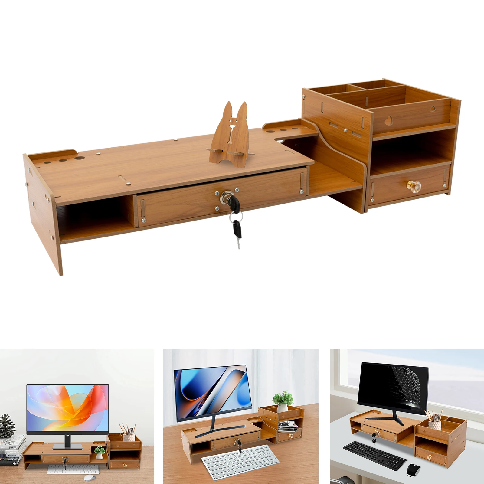 حامل شاشة سطح المكتب، حامل شاشة، حامل معزز لشاشة الكمبيوتر، لون خشب الكرز/أسود #5