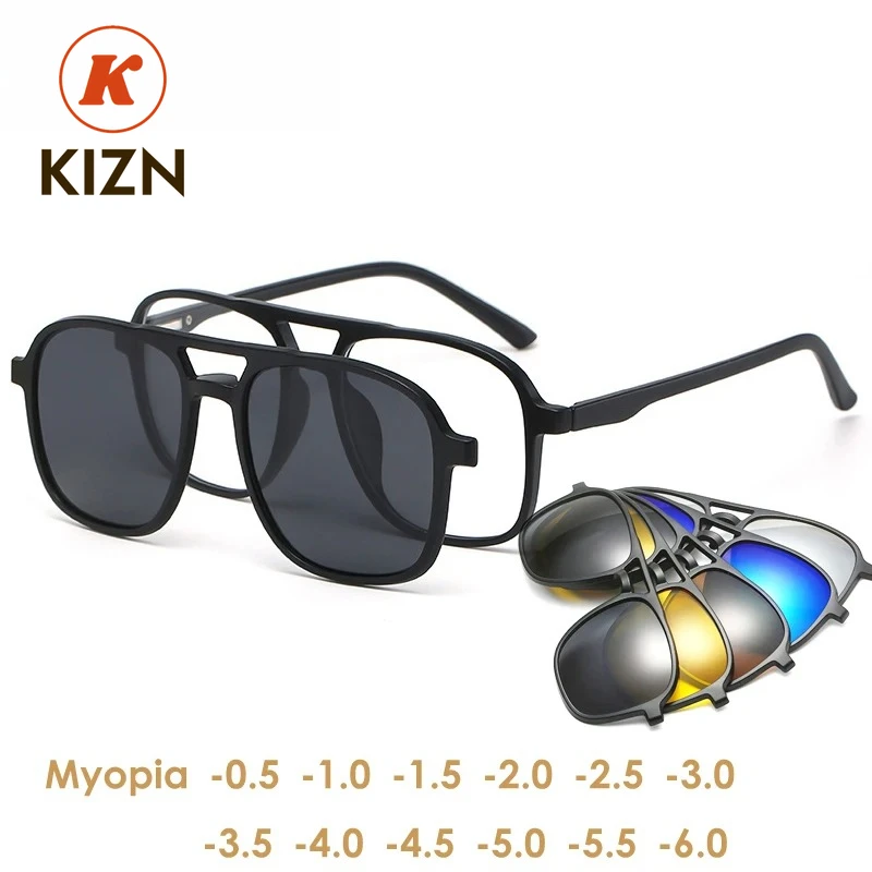 

KIZN Спортивная близорукость 6 в 1, мужские и женские поляризационные оптические магнитные солнцезащитные очки с зажимом на магните, оправа для очков по индивидуальному заказу -0,5