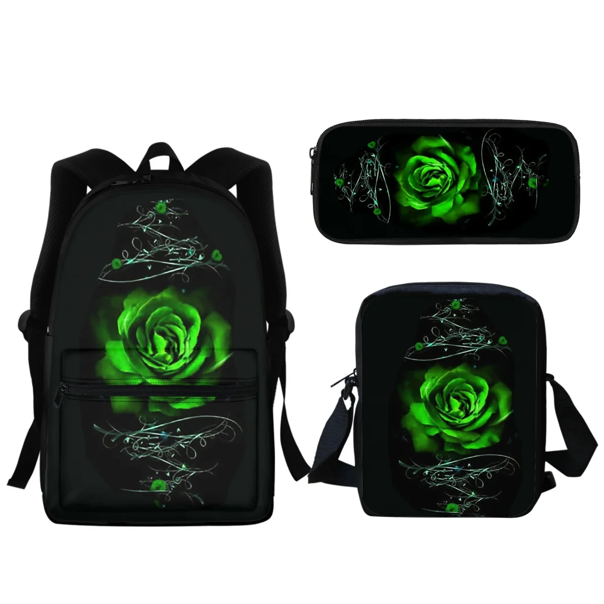 Gothic Rose Design Reiß verschluss Tasche Rucksack mit Lunch Taschen Student Teen Casual Schult aschen Set Feder mäppchen zurück zur Schule Geschenk