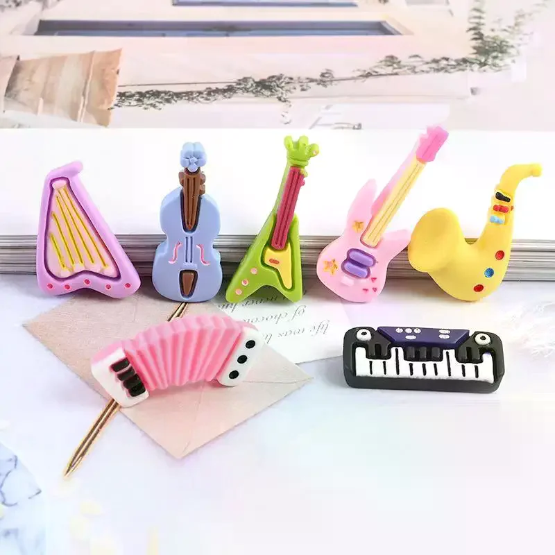 10pcs Cartoon Kawaii Resin Mini Musical Instrument Scrapbooking Craft Cabochon DIY Miniature Accessories