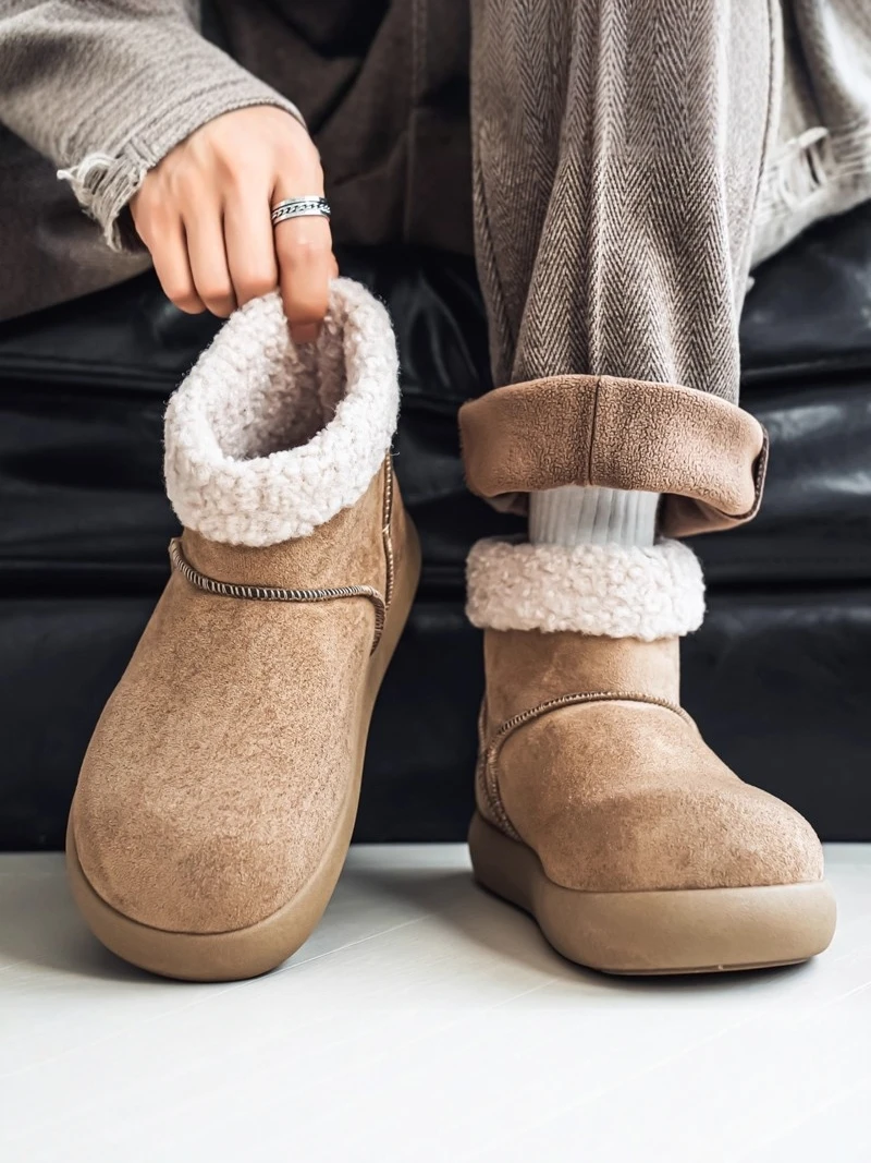 

Men's Winter Snow Boots 2025 New Fashion Fleece Lined Thickened Warm Leather Fur Integrated Anti-Cold Cotton Shoes