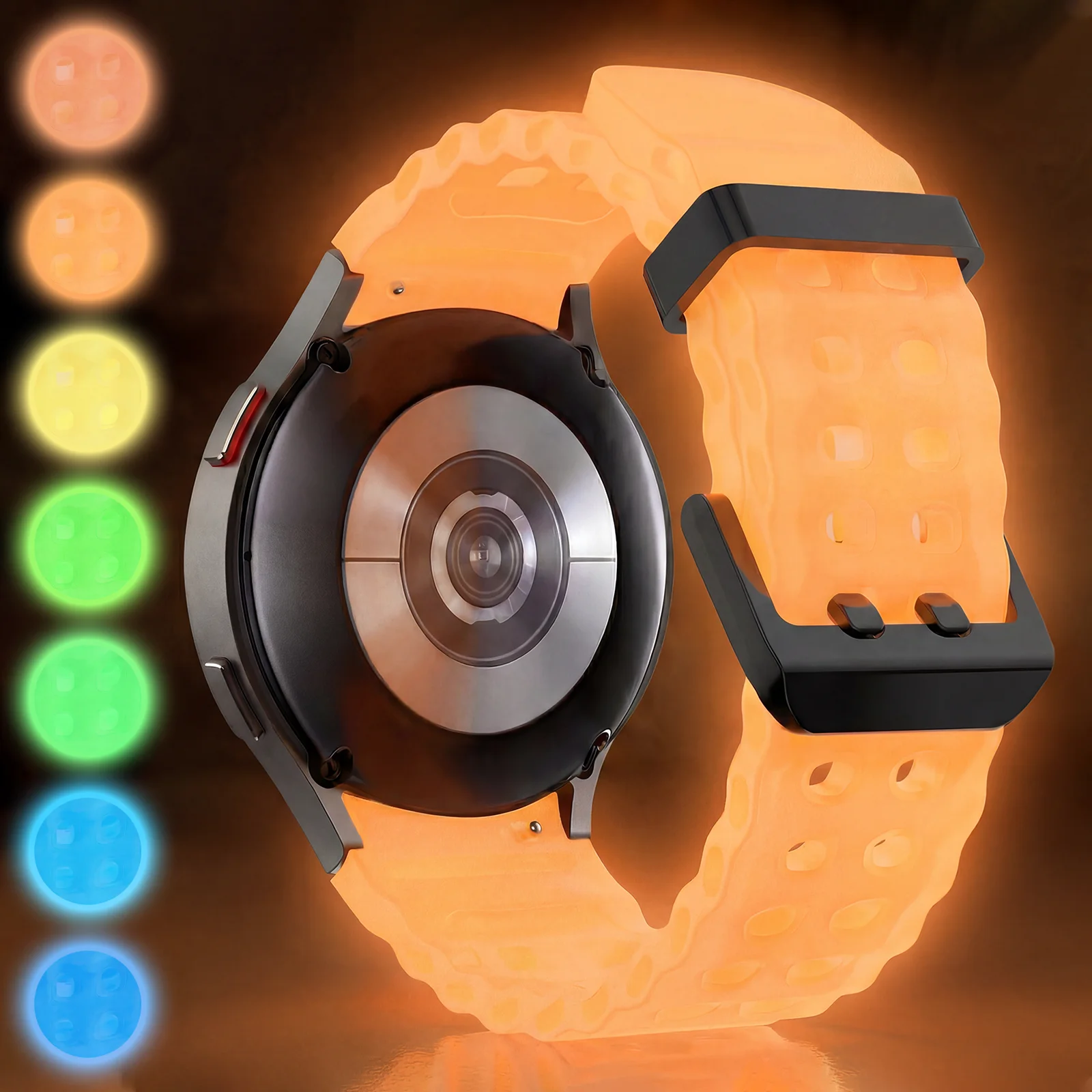 For Samsung Galaxy Watch 4/5/5pro/6/7/FE Ocean Element Luminous Silicone Sports Watch Band Unisex Replacement Wristband