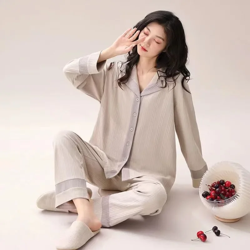 Pure Cotton Long Sleeve Cute Ms.cardigan Large Size New Style A Loungewear Set Comfort Delicacy Pajamas Female Spring and Autumn