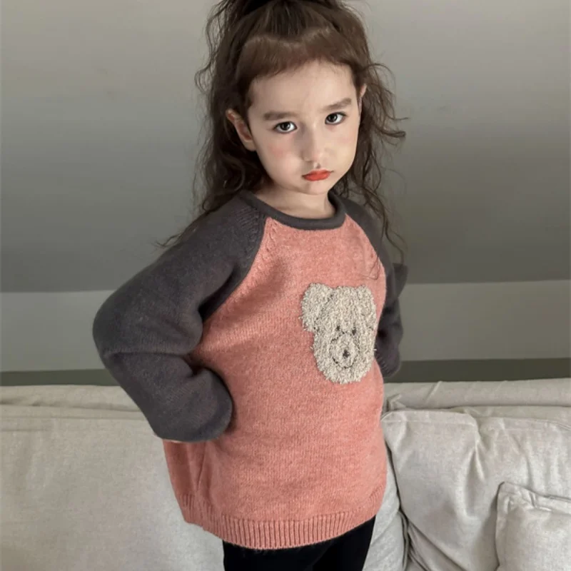 

Girls Sweater Wool Coat Kids Tops Knitting 2024 Bear Thicken Warm Winter Autumn School Pullover Christmas Gift Children's Clothi