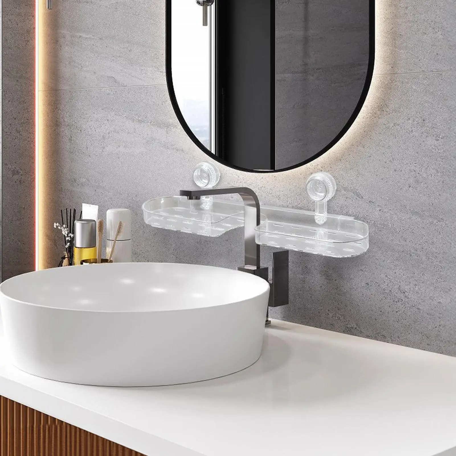 

Настенный органайзер для ванной комнаты, смеситель, настенные органайзеры для ванной комнаты и держатель для мыла на присоске, полка для раковины для туалетных принадлежностей, макияжа кожи