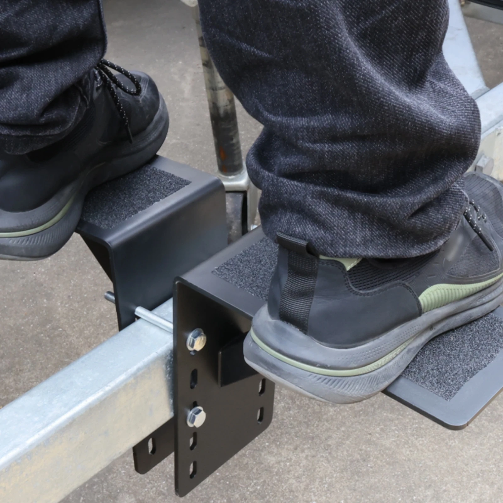 Yacht Step Assembly Textured Non-Slip Step Platform Anti-Skid Surface Black Heavy Duty Slotted Mounting Plates