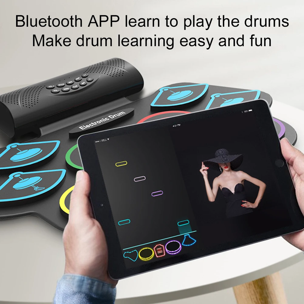 Elektronisches Schlagzeug-Set mit Drumsticks und Pedalen, aufrollbares Schlagzeug-Übungspad, BT, tragbares Schlagzeug-Set für Kinder, Weihnachts- und Geburtstagsgeschenk