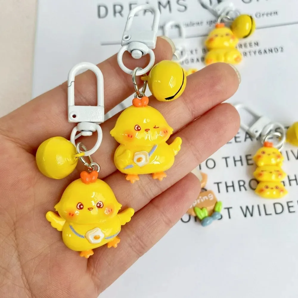 Cute Little Yellow Chicken Keychain Keyring for Women Grils Friend Cartoon Kawaii Bag Car Airpods Box Phone Charm Jewelry Gifts