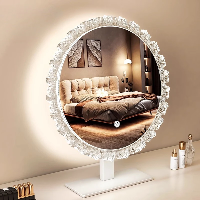 Art Glass Mirror Dressing Table Circle Light Led Make Up Modern Mirror Design Luxury Espelhos Para Banheiro House Accessories