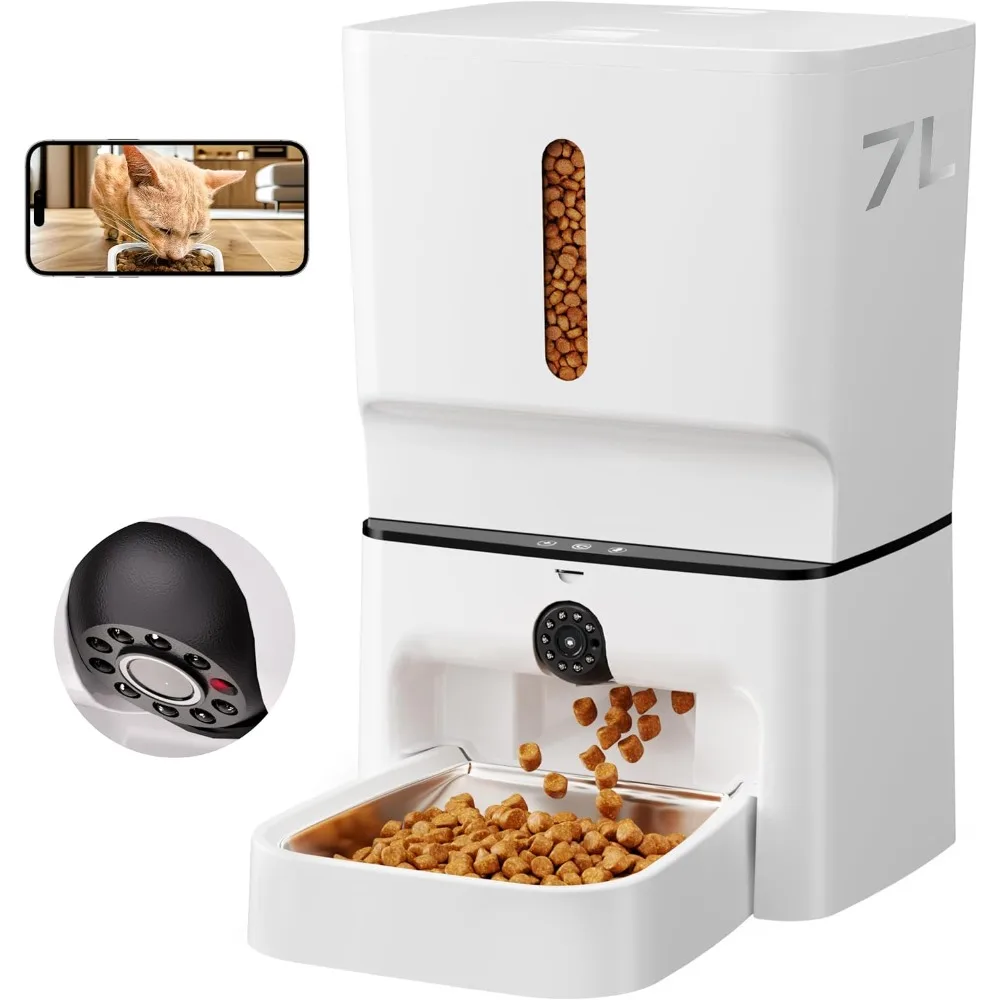 

Automatic Cat Feeder with Camera, 7L Timed Dog Feeders, Adjustable Camera, 1080P HD Night Vision, Automatic Dog Feeder, 5G WiFi