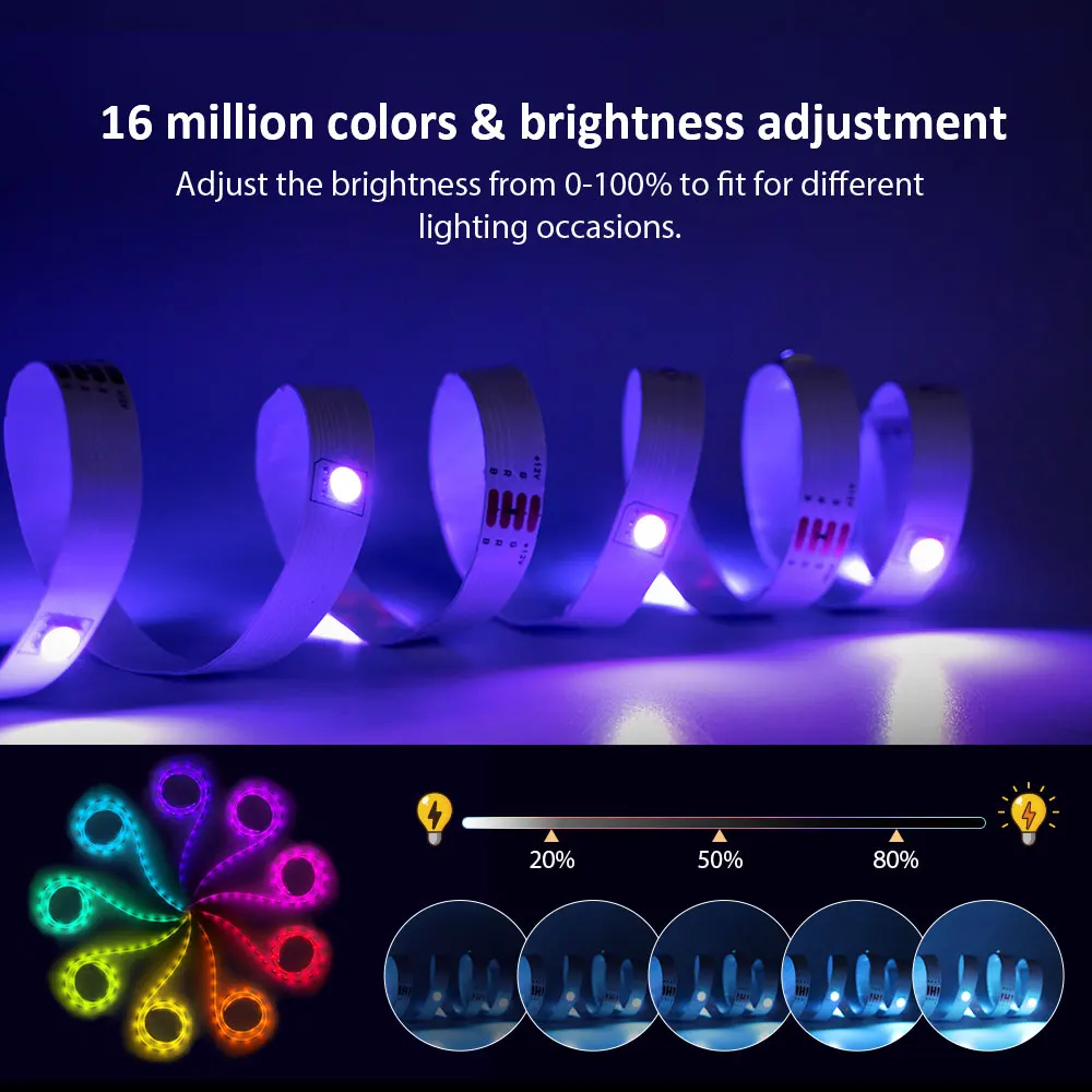 Strisce luminose a LED 5-40M RGB Sincronizzazione musicale Cambia colore, Luci a LED Bluetooth con telecomando Smart App, Luce a LED per la