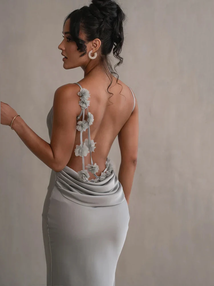 Bloemen gedrapeerde backless maxi-jurken voor dames zomermode mouwloze riem sexy gewaad bodycon elegante avondfeest lange jurk