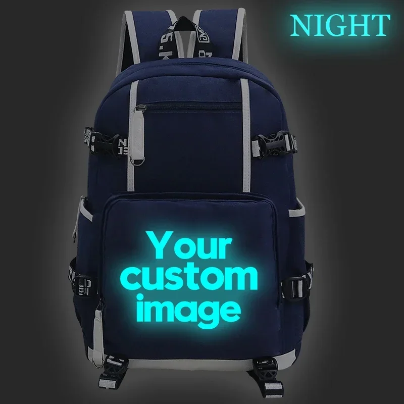 Women/Men Backpack School Mochila Custom School Bag Add Your Design Print Logo Text Photo DIY Customize Luminous Student Bookbag