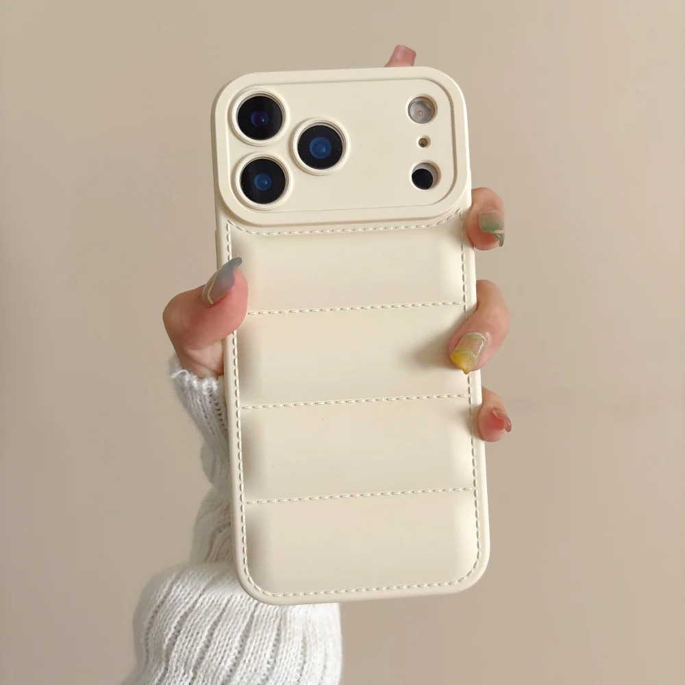 Luxuriöse Daunenjacke aus Silikon, stoßfest, für iPhone 17, Air 16 E, 15 Plus, 14, 13, 12, 11 Pro Max, Winter, bunt, weiche Puffer-Abdeckung