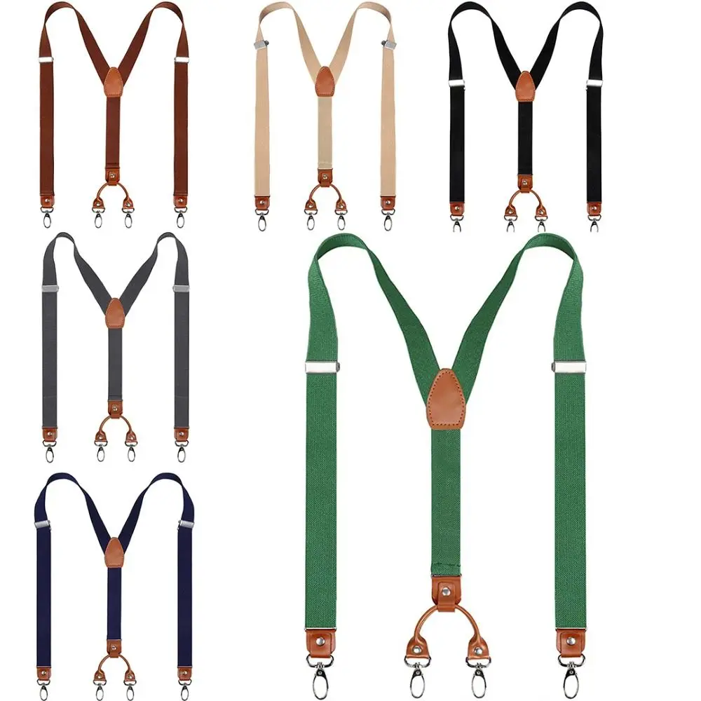 2.5cm Width Cowhide Leather Suspenders Y Shape Adjustable Strap Clip Trouser Straps Belt Wedding Casual 4 Hooks