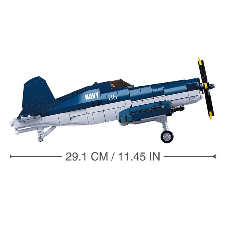 550PCS WW2 Pacific Storm Military Weapon F4U-1 Pirate Fighter Building Blocks Air Force Model Bricks Plane Soldier Toys For Kids