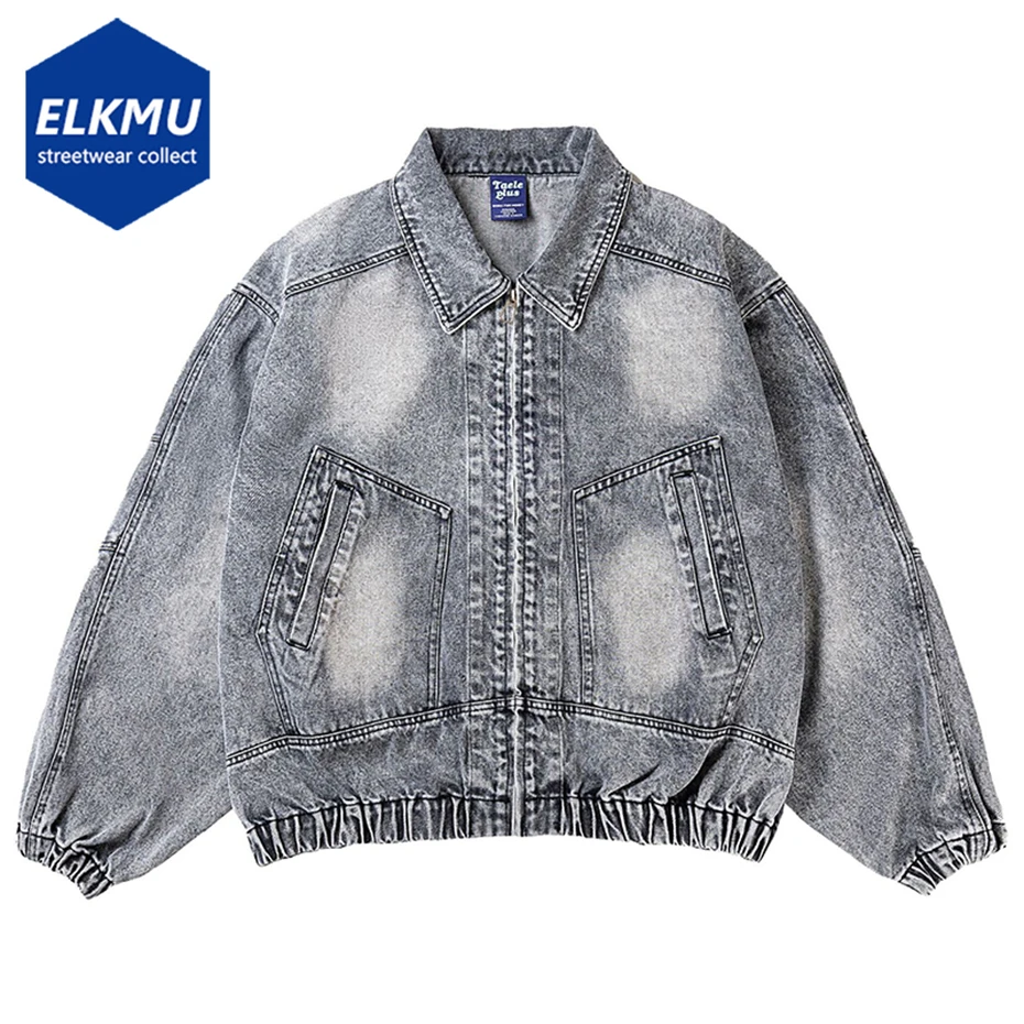 

Vintage Men's Denim Jackets Irregular Patchwork Loose Zipper Jacket Streetwear Harajuku Oversized Hip Hop Jacket for Male