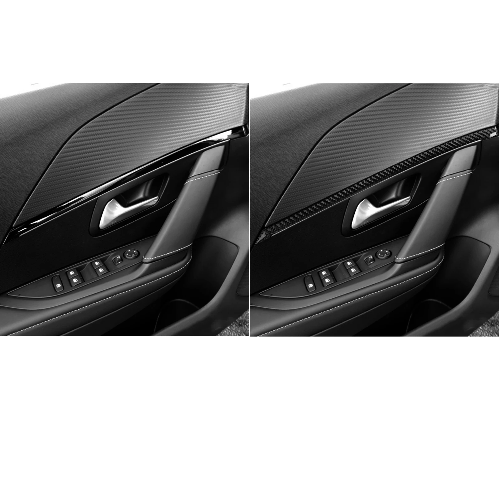 For Peugeot 208 2020-2025 Car Interior Door Panel Trim Set Real Soft Carbon Fiber Interior Accessories Decoration Stickers