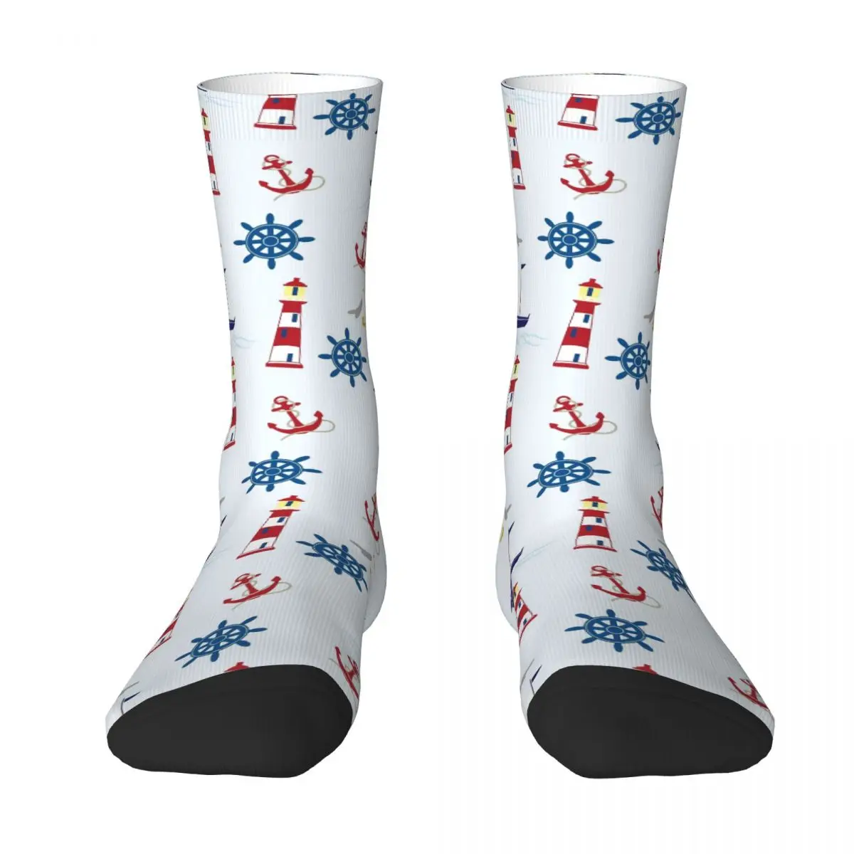 Cartoon Lighthouse Sail Boat Seagull Socks Funny Stockings Men High Quality Running Socks Winter Graphic Anti Sweat Socks