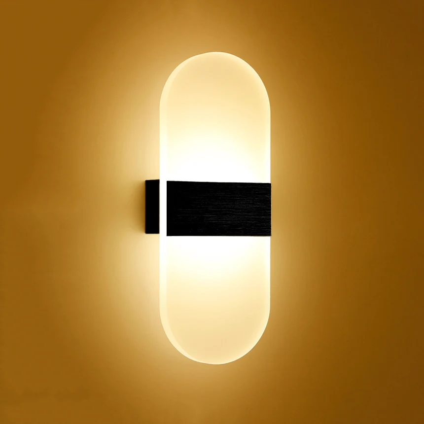 

High Power 12W LED Living Room Wall Lamp Fixture Hotel SMD 5730 Acrylic Up/Down Light Surface Mounted Brushed Black/Gold/Silver