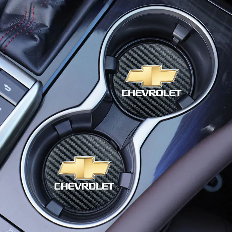 2Pcs Car Carbon Leather Water Cup Pad Auto Accessories For Chevrolet Silverado Trax Cruze Spark Orlando Captiva Tracker Colorado