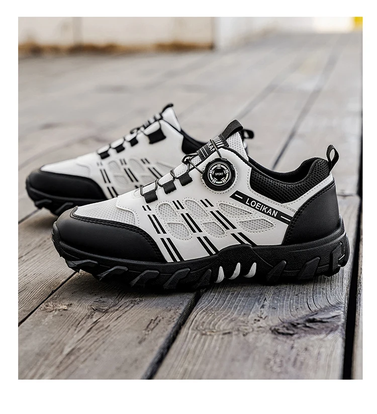 Herren-Wanderschuhe mit drehbarer Schnalle, rutschfeste, dicke Sohle, Outdoor-Trekking-Kletterschuhe, Schwarz-Silber – Detail 8