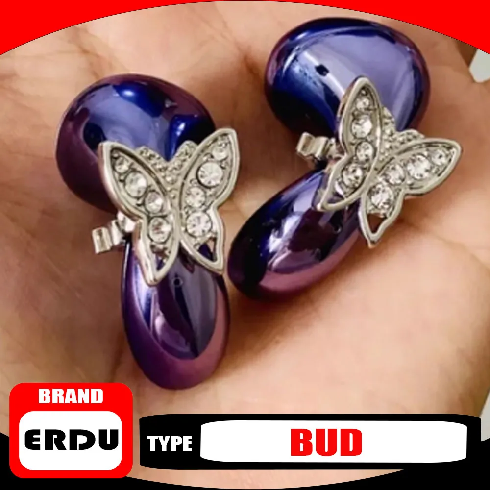 ERDU BUD Bluetooth Headset Wireless Noise-cancelling in-ear Sports Earphones Lightweight Drill Button Butterfly Ear Decoration