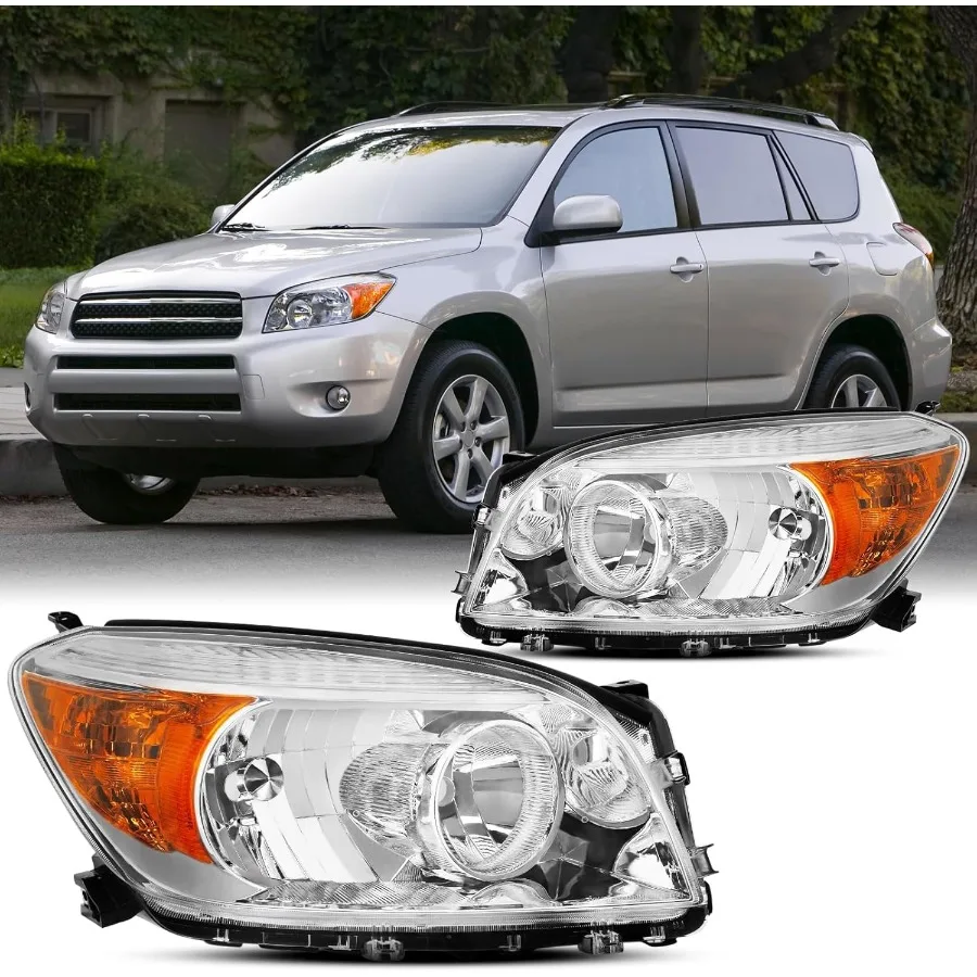 

2 шт. фары в сборе для RAV4 Base Limited 20062008 Sport SUV, сменные галогенные фары с хромированным корпусом и янтарным Ref