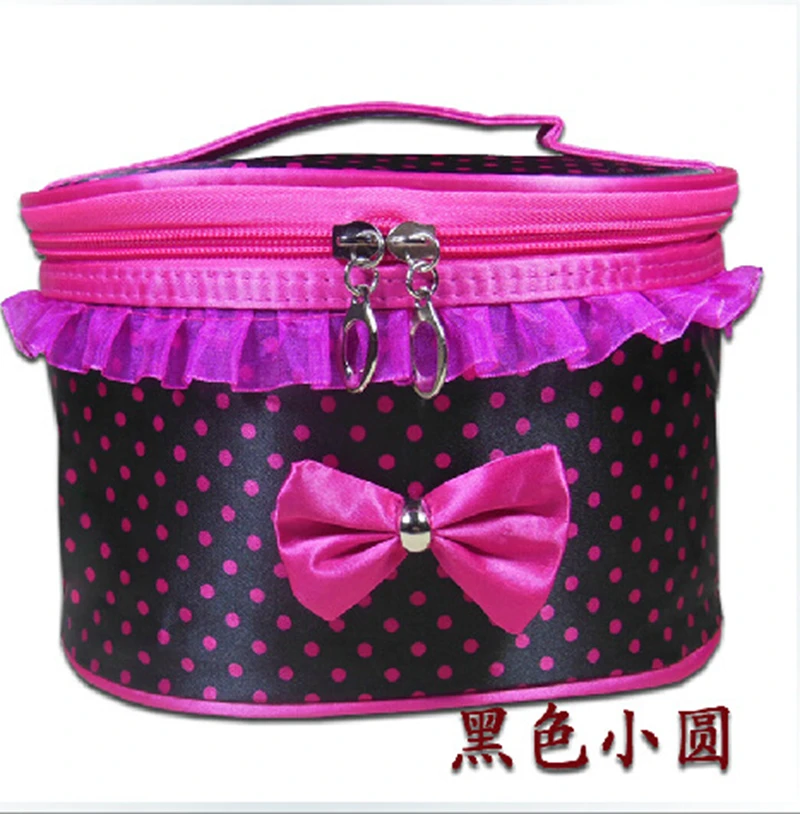 Creative Cylinder Waterproof Dot Makeup Bag Large Capacity Washable Travel Storage Bag Toiletry Case Handle Cosmetic Bag