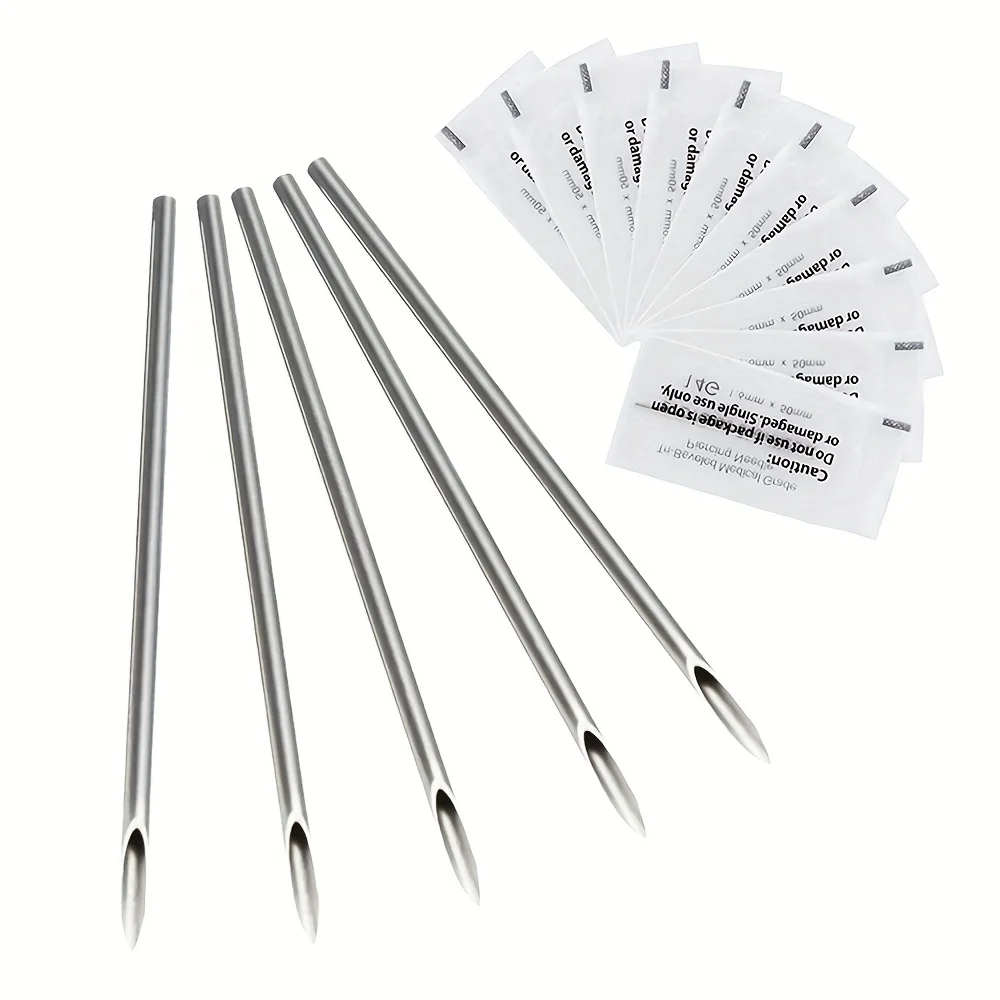 25pcs Disposable Sterile Surgical Steel Body Piercing Needles 12G 14G 16G 18G 20G For Ear Nose Navel Nipple Lip Piercing Tool