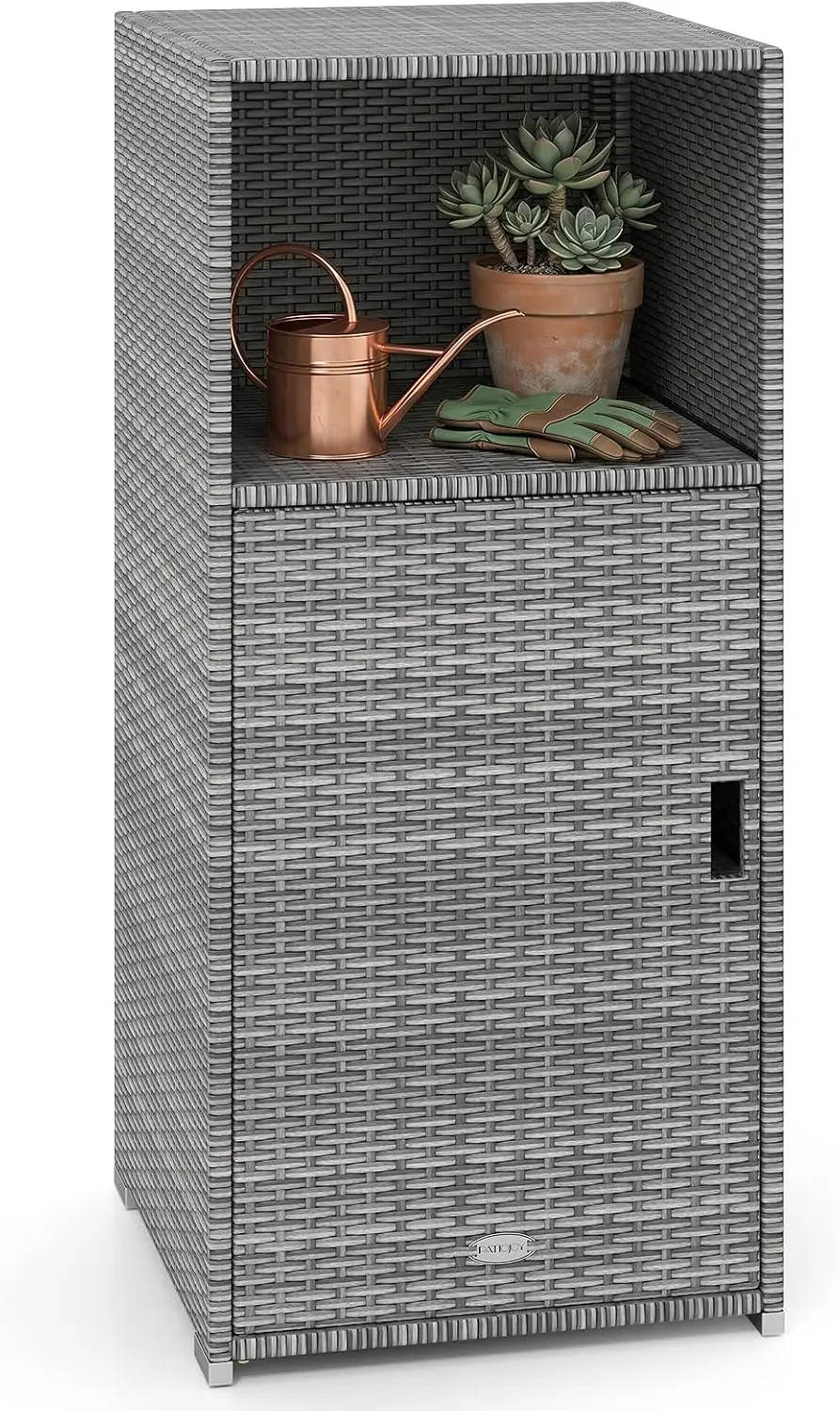 Outdoor Rattan Storage Cabinet Featuring Three Storage Shelves