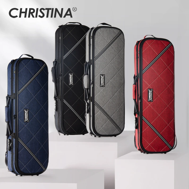 CHRISTINA Waterproof Canvas Violin Case NEW Style Rhombus Lattice 4/4 Size Lightweight Multicolors Available with Password Lock