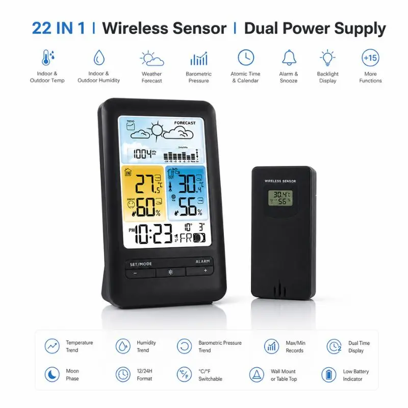 Indoor and Outdoor Temperature and Humidity Meter Weather Forecast Weather Station Perpetual Calendar Home Thermometer