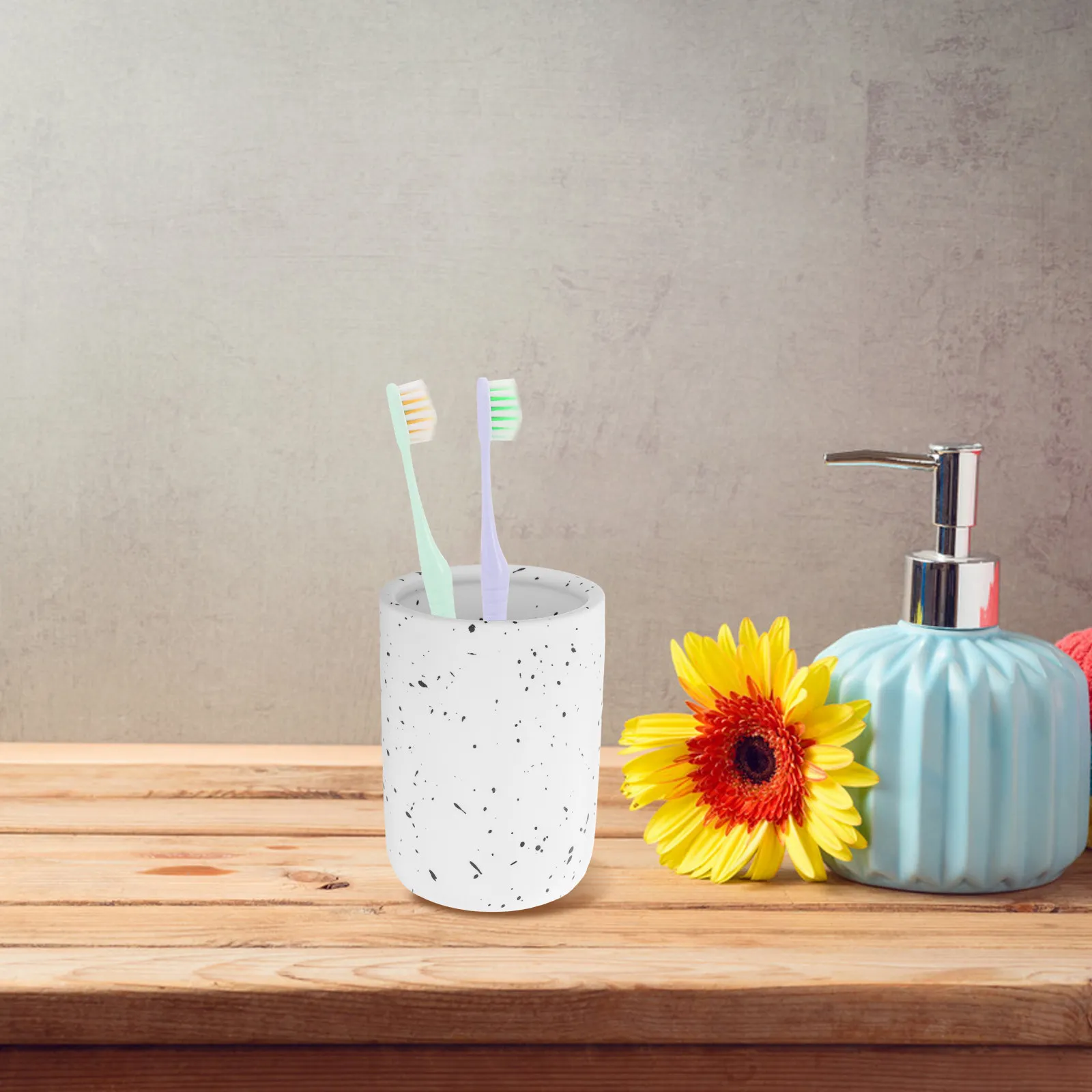 

Ceramic Toothbrush Cup 300ml Ink Splashed Pattern Smooth Rim Rinse Mug Bathroom Multipurpose Reusable Drinking Cup for Water