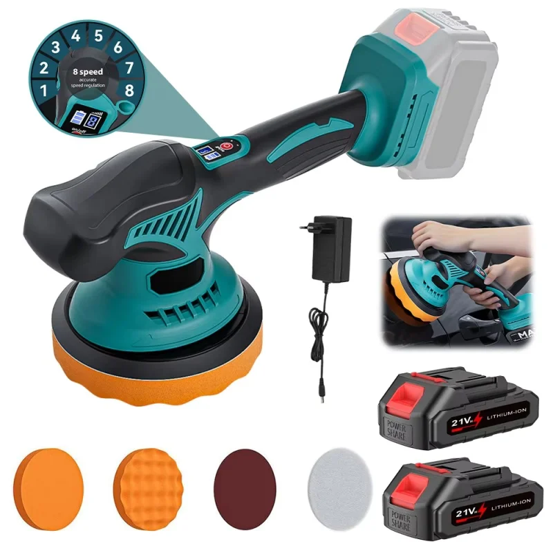 Polisseuse de voiture sans fil 150 mm, 8 vitesses variables, machine à polir et cirer électrique au lithium, ponceuse de réparation, kits d'outils électriques rechargeables pour batterie Makita
