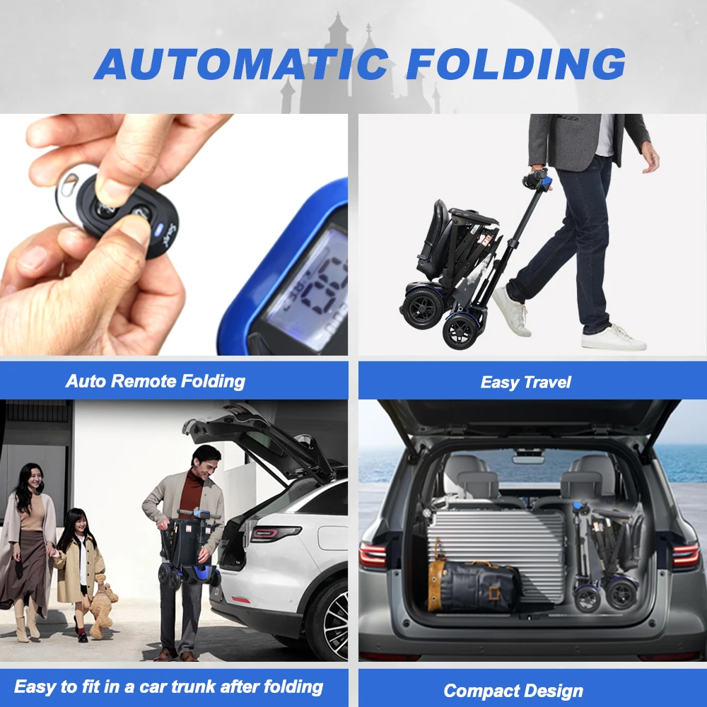 Patinete de movilidad eléctrico plegable Ride on Toys con suspensión para patinete eléctrico ligero de 4 ruedas para personas mayores