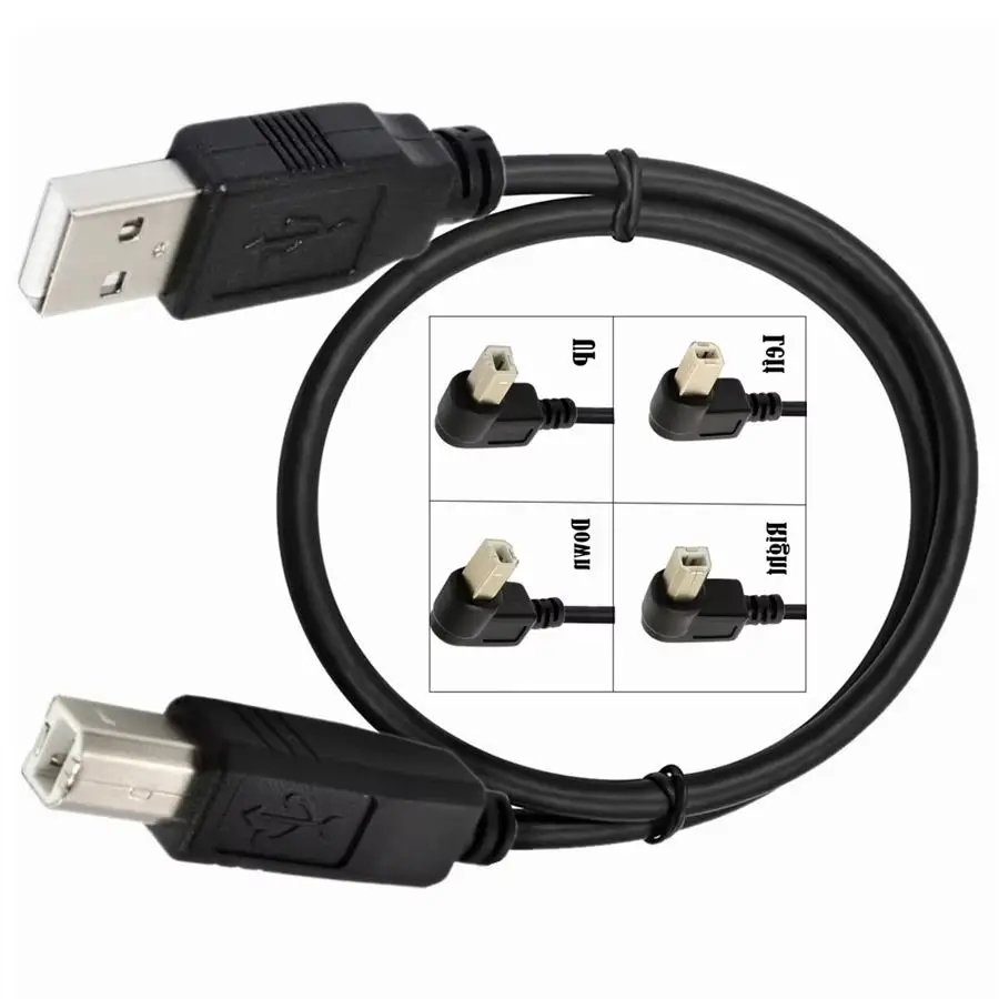 Type A Male to Type B Male 90 degree Up & Down & Left & Right Angled USB 2.0 Printer Scanner Cable 30cm 50cm 1m 150cm 1ft 5 feet