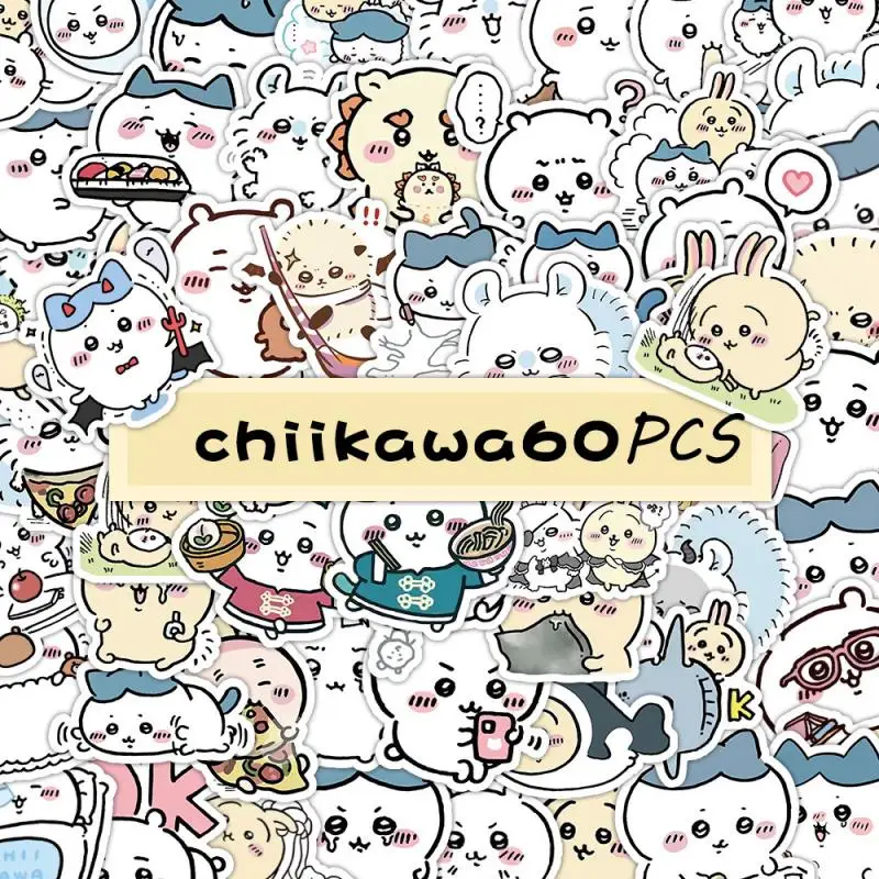 60Pcs Kawaii Chiikawa Hachiware Usagi Graffiti Stickers Handheld Account Sealing Stickers Phone Cup Decoration Girls Toys Gift