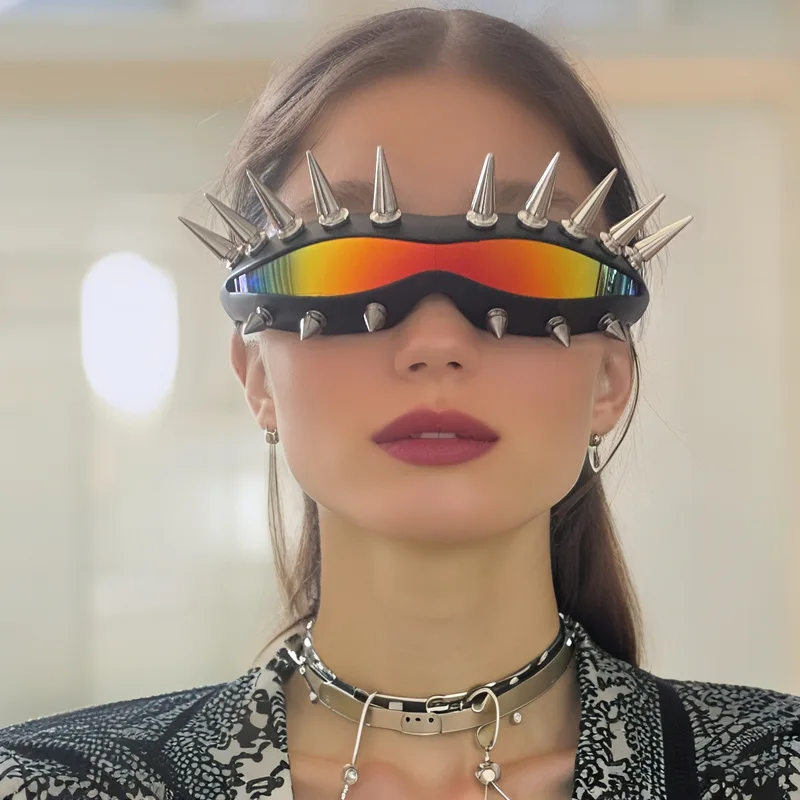 

Unisex New Trendy Spiked Rivet Sunglasses Men Women Punk Rock Cyberpunk Metal Shades Festival Party Edgy Fashion Cool Eyewears