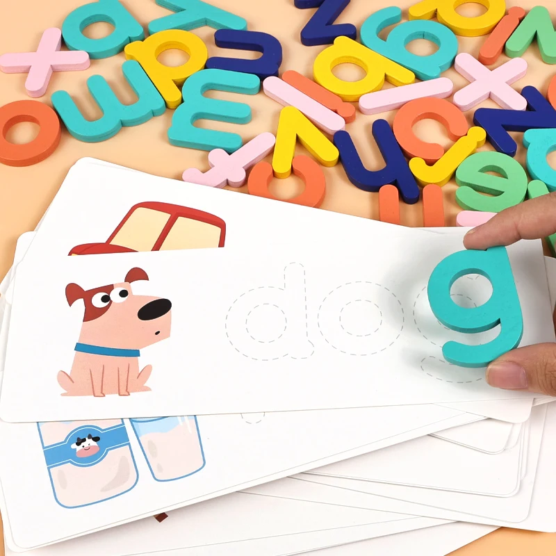 Quebra-cabeça de alfabeto de madeira montessori-brinquedo de aprendizagem de letras e números para crianças jogo de treinamento de pensamento lógico educacional de palavras em inglês