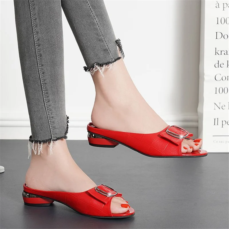 Summer Women Shoes Solid Color Casual Slippers Woman Fashion Chunky Heel Shallow High Heels Outside Open Toe Modern Ladies Shoes