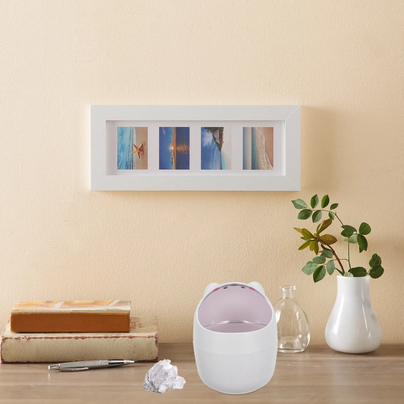 1Pcs Mini Desktop Garbage Storage Bin Shake Lid Small Plastic Trash Can Lovely Cartoon Waste Container for Office Table Kitchen