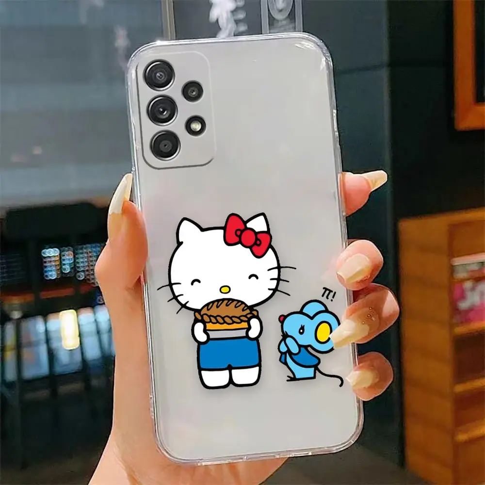 Custodia trasparente per Samsung Galaxy A22 A23 A24 A25 A32 A33 A34 A35 A50 A52 A53 A54 A55 A71 A72 A73 custodia Funda Cartoon Hello Kitty Cat