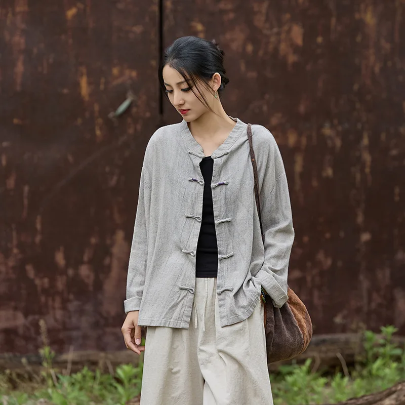 

Autumn Linen Shirt: Tie-Dye, Front Frog Buttons, Loose UV Protection, Vintage Chinese Style.