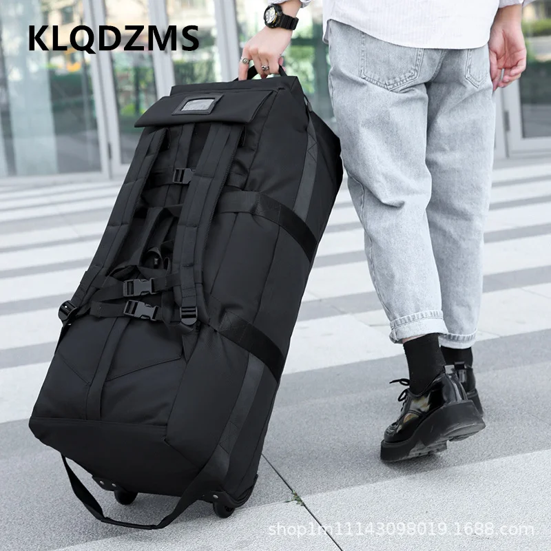 

KLQDZMS Waterproof Luggage Bag Oxford Cloth Run Trolley Bag Large Capacity Double Shoulder Travel Bag with Wheels Handbag
