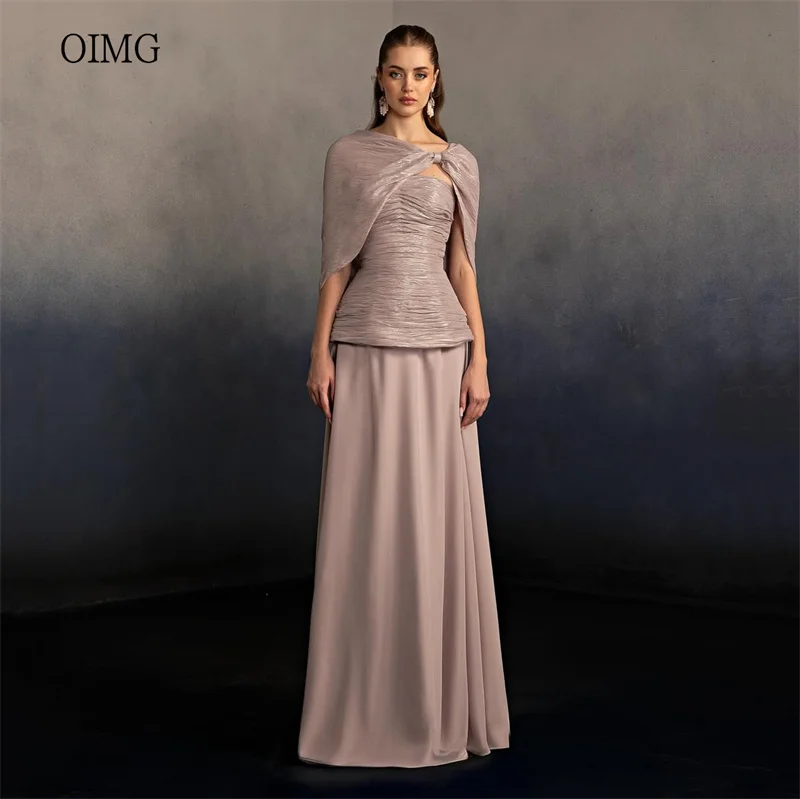 

OIMG Modern Cap Strapless A Line Prom Gowns Pleated Party Gown Floor Length Evening Dress vestidos de festa Customized