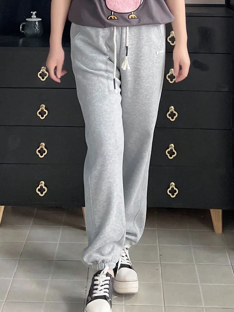 

Женские спортивные брюки свободного кроя больших размеров с высокой талией, длинные, в корейском стиле, для фигуры типа «груша», повседневные, спортивные