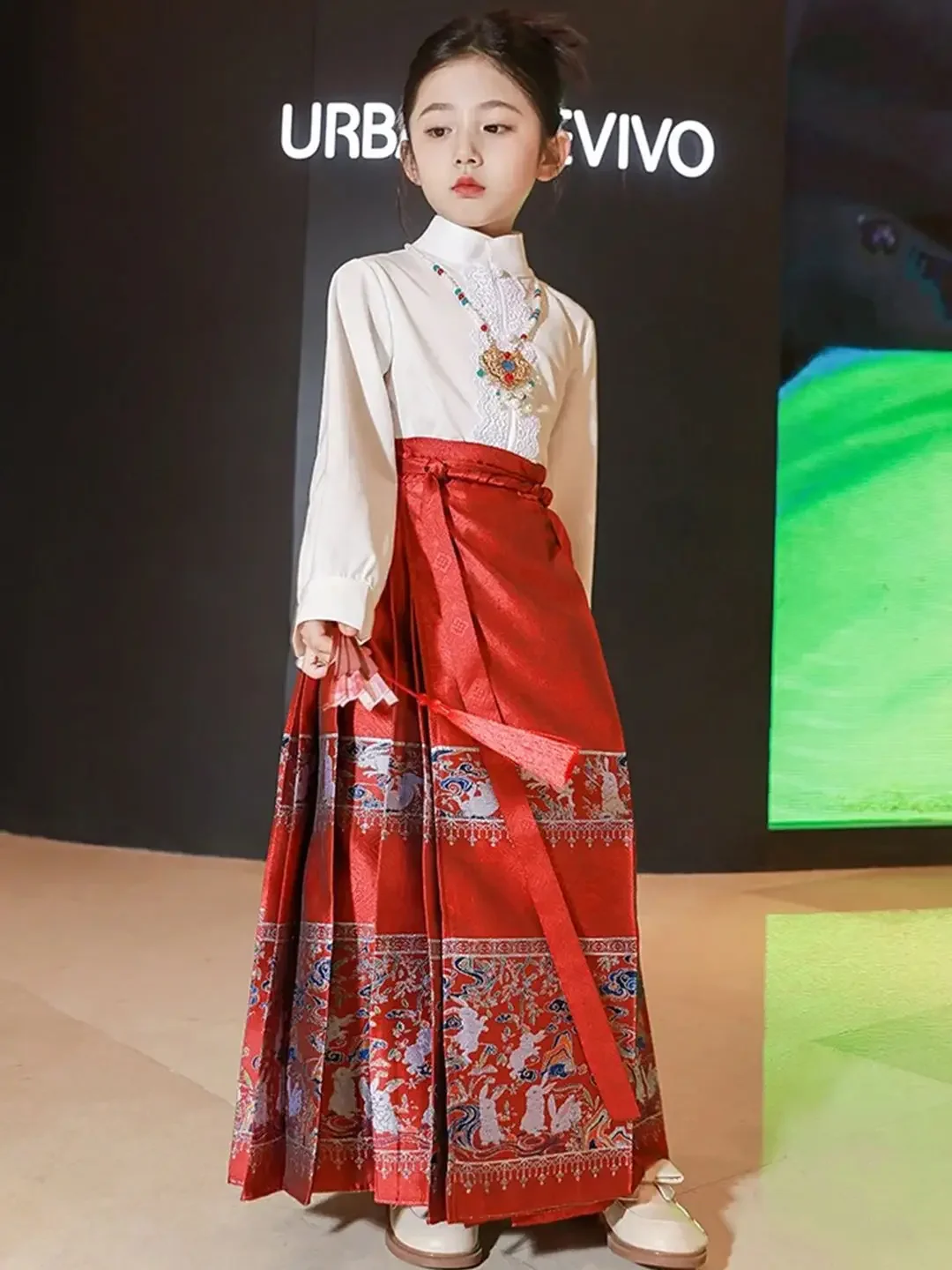 ฤดูร้อนสาวใหม่ Mamianqun ชุดเด็ก Chinoiserie เส้นทแยงมุม Ming พิมพ์ Hanfu ชุด