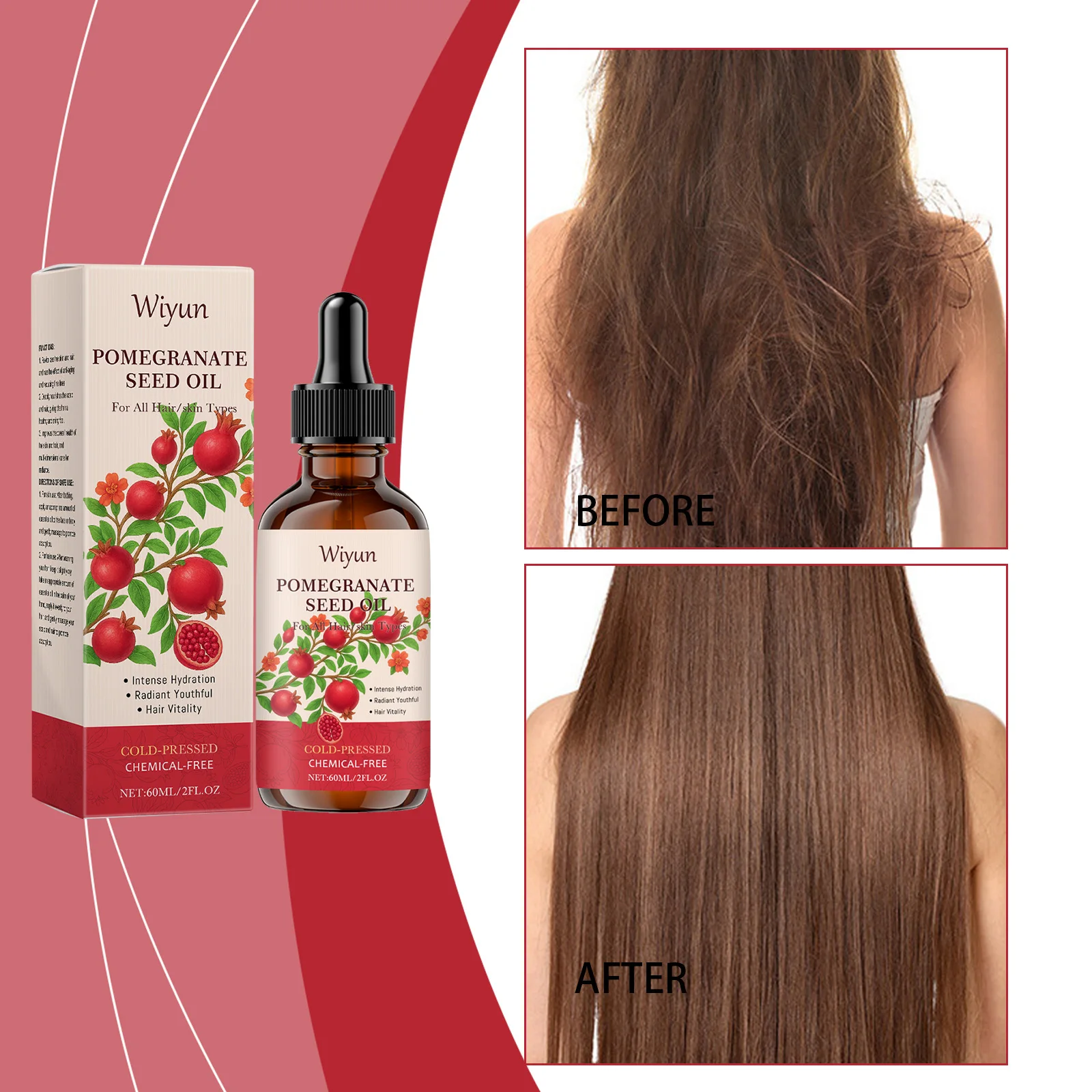 Pomegranate Seed Oil for Hair Skin Care Nourishing Scalp Increase Skin Elasticity Reduce Dryness Smoothing Cold-Pressed Body Oil